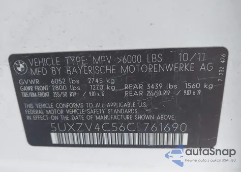 2012 BMW X5 xDrive35I/xDrive35I Premium/xDrive35I Sport Activity z USA, uszkodzony, nr VIN 5UXZV4C56CL761690